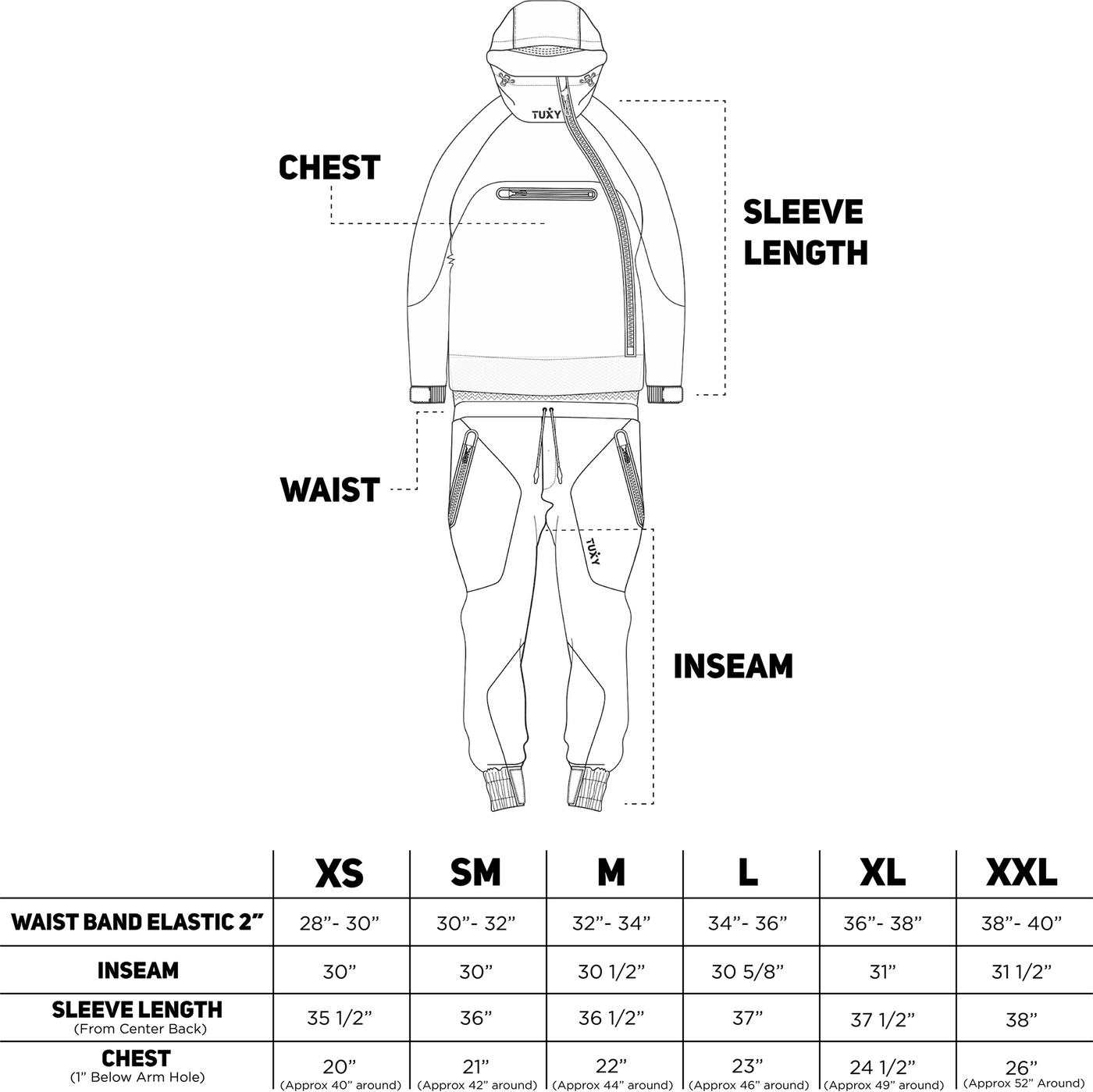 Tuxy STORM suit fit guide